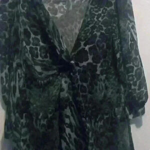 Womens Sheer Criss Cross leopard print blouse faux front tie Office Siren Biz